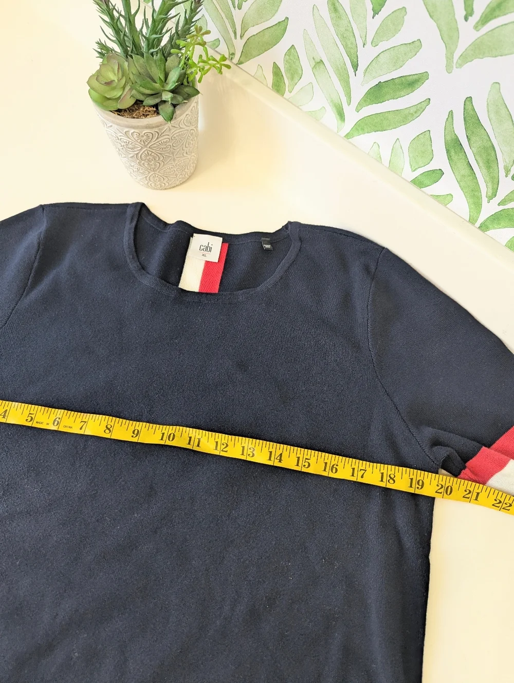 Cabi Navy Short Sleeve Sweater with Red & White Stripes Hampton Shell XL - Picture 5 of 7